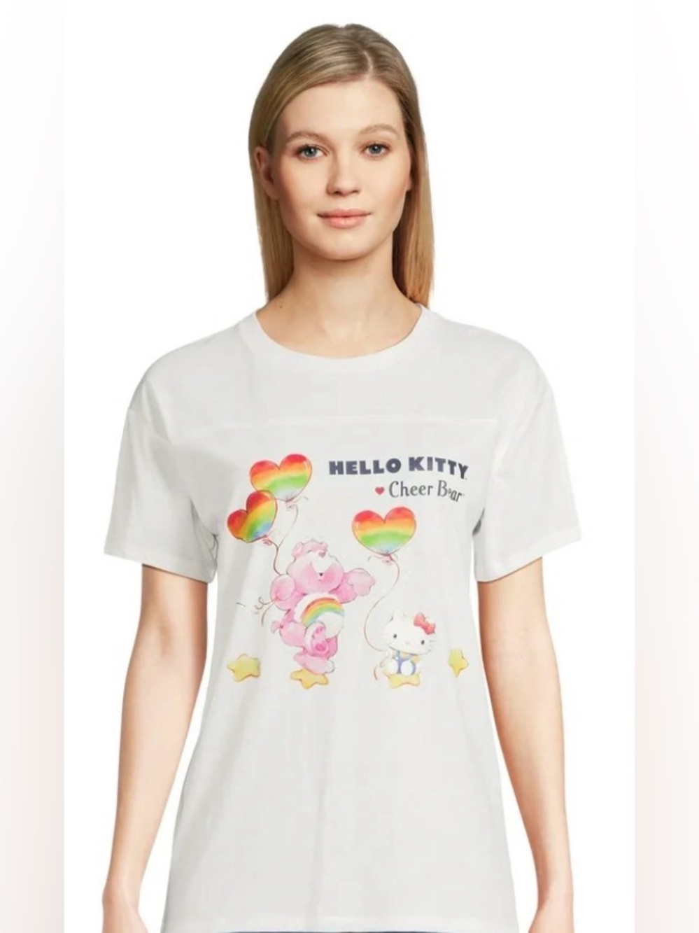 Hello Kitty x Cheer Bear Care Bears T‑Shirt Women’s XL White Short Sleeve NWT